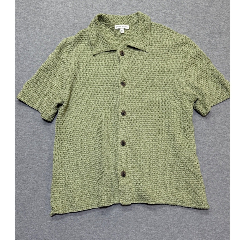 Banana Republic Mens XL Sage Green Resort Crouhet Knit Short Sleeve Button Shirt